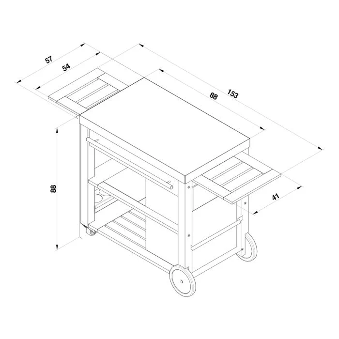 ENO - MOBILOT Chariot Bois et inox Desserte bois et plateau inox, 4 roues, 2 étagères coulissantes, tiroir, étagère de rangement - CMV0900 - Image 3