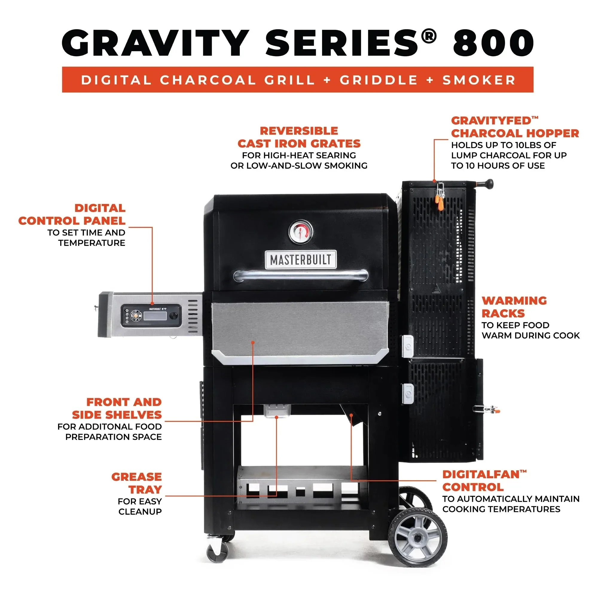 MB20040221 - Gravity Series 800 Digital Charcoal Griddle + Grill + Smoker - Image 3
